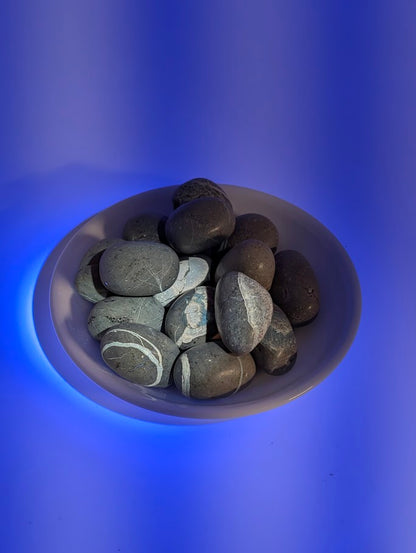 Septarian stones under UV light showing mineral contrast
