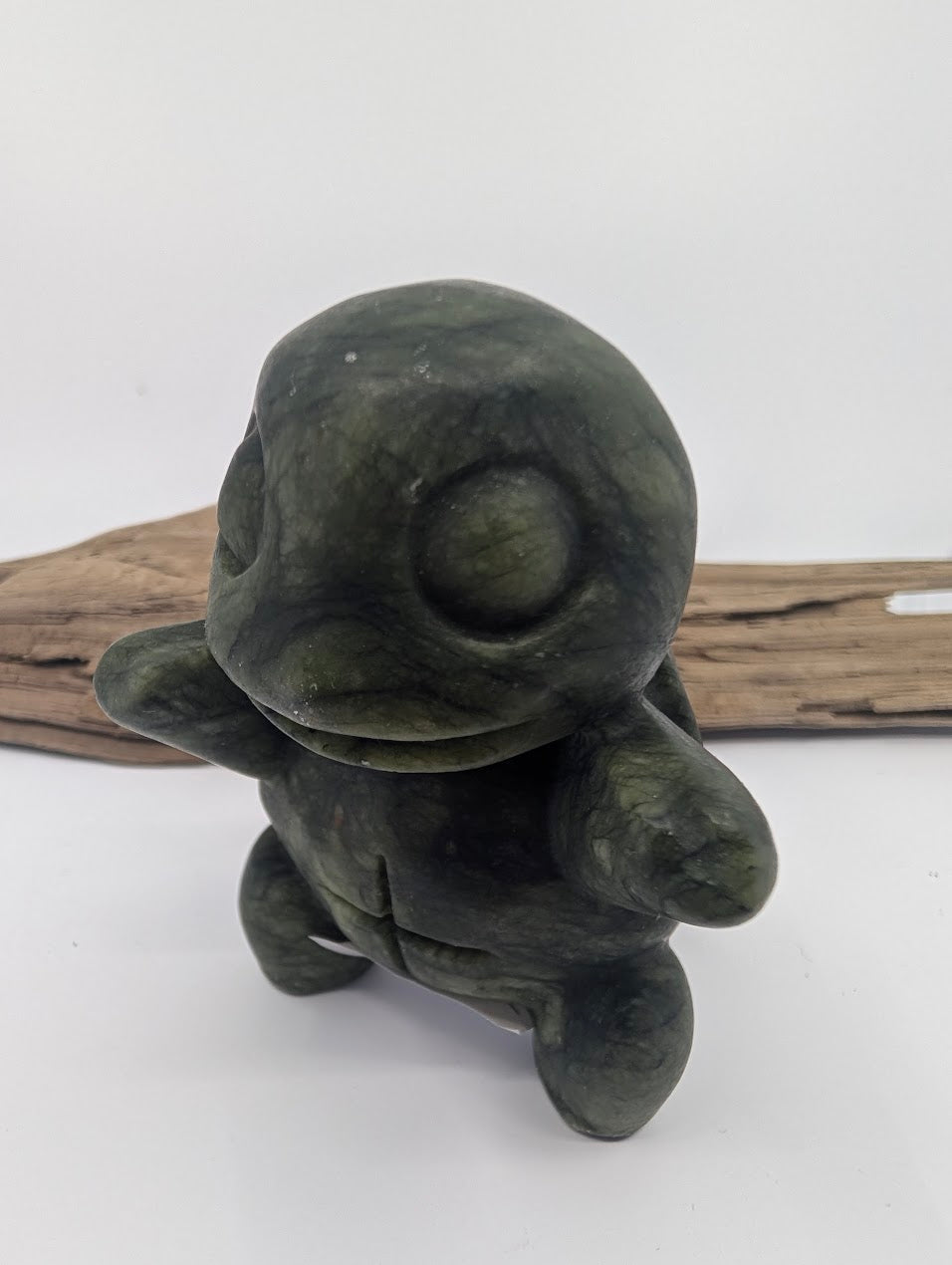 A-Grade Serpentine Squirtle carving featuring a deep forest green color and high-polish finish.