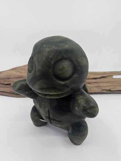 A-Grade Serpentine Squirtle carving featuring a deep forest green color and high-polish finish.