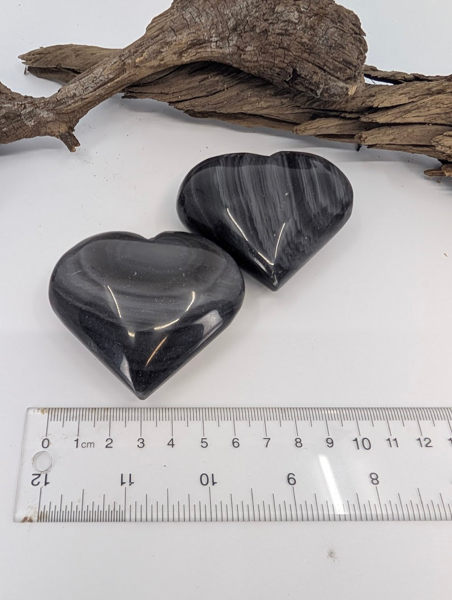 Size measurement of Obsidian hearts approx 5.5cm wide.