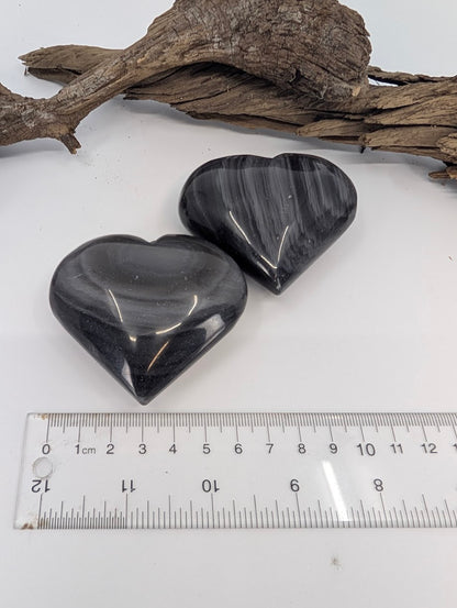Size measurement of Obsidian hearts approx 5.5cm wide.