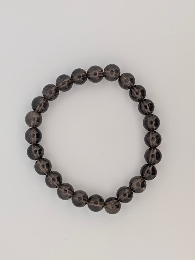 Top view of 8MM Smoky Quartz bracelet in full circular design