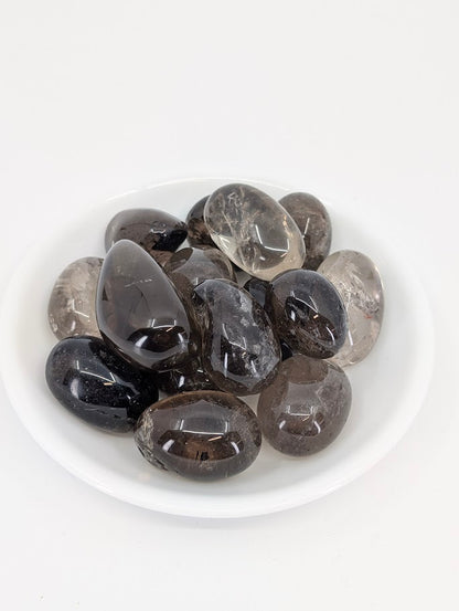Smoky Quartz tumbled stones A grade in bowl