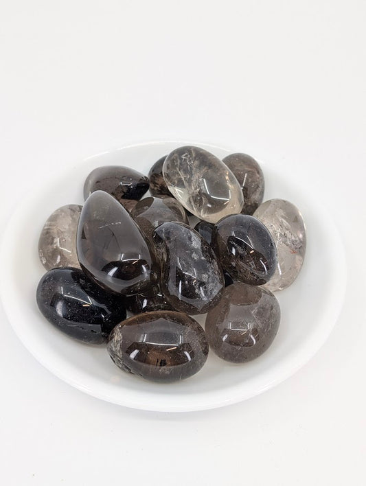Smoky Quartz tumbled stones A grade in bowl