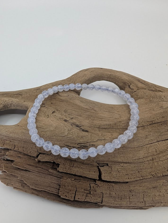 4.5 mm Snowflake Blue Lace Agate bracelet showing soft blue and white inclusions