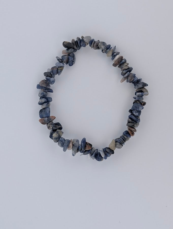 Natural sodalite chip bracelet in deep blue tones