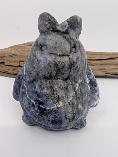 Front view of a 285g Sodalite Totoro figurine with characteristic denim blue and grey tones.