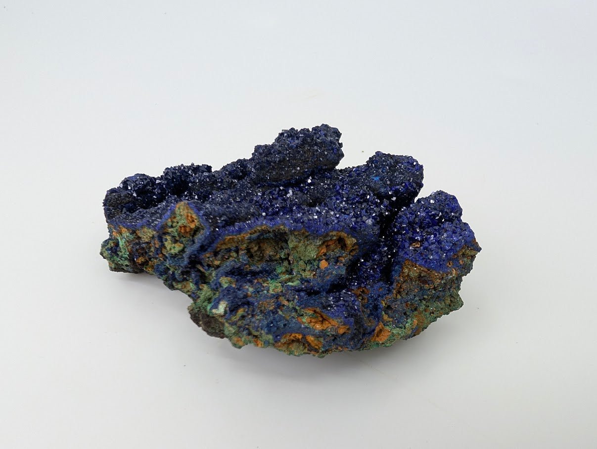 Sparkling Azurite Crystal Cluster with Malachite - 4 x 3.5 x 1.75 Inches, 177 Grams - Legacy Crystals and Minerals