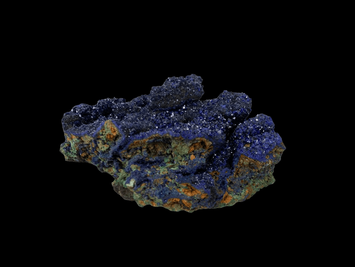 Sparkling Azurite Crystal Cluster with Malachite - 4 x 3.5 x 1.75 Inches, 177 Grams - Legacy Crystals and Minerals
