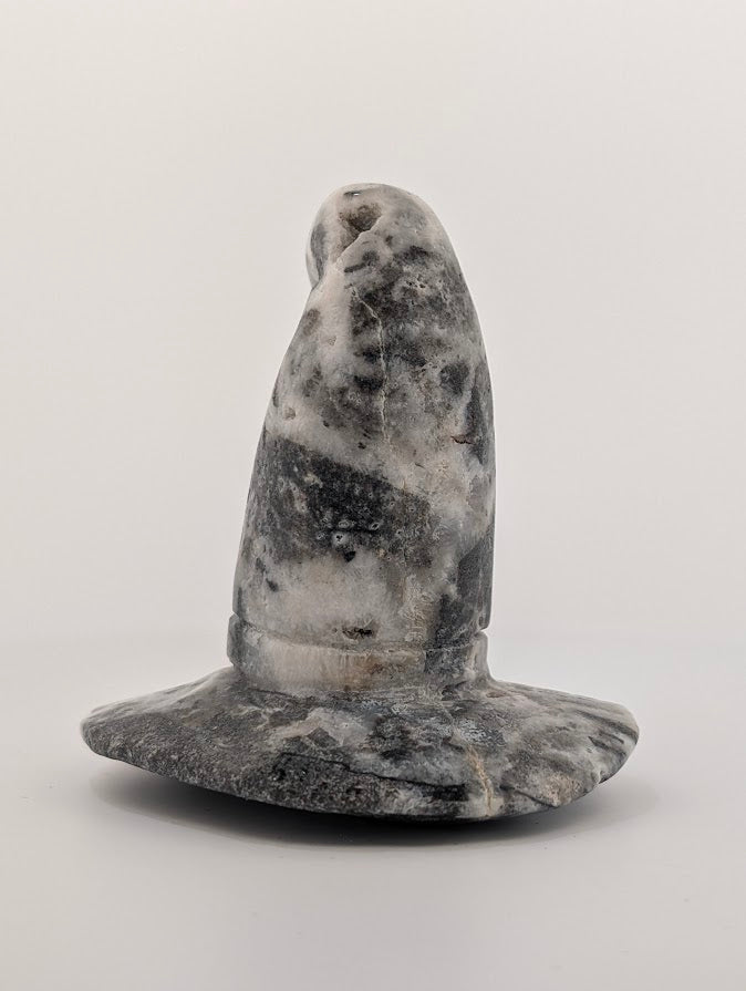Angled view of sphalerite witch hat carving