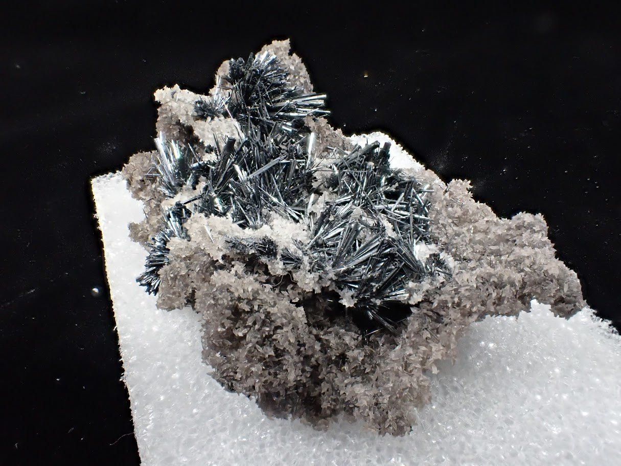 Stibnite with Calcite on Matrix – Romania - Legacy Crystals and Minerals