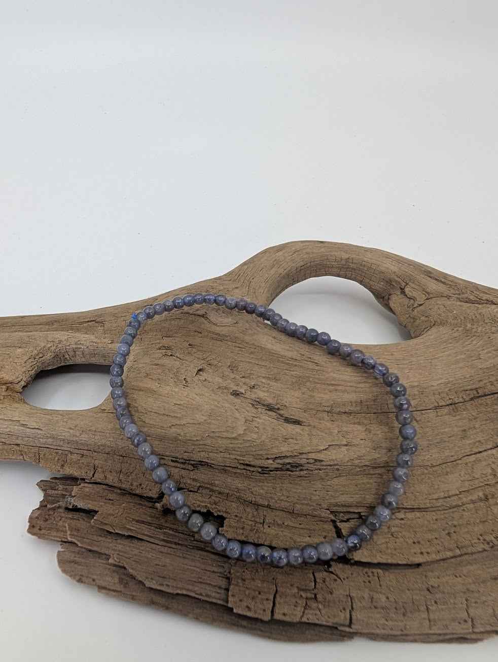 3mm natural tanzanite bracelet with blue-violet micro-beads on stretch cord