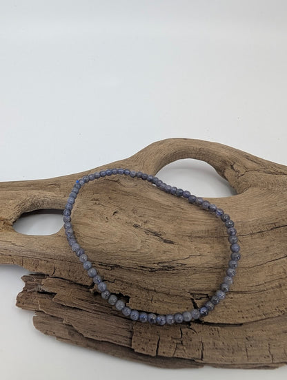 3mm natural tanzanite bracelet with blue-violet micro-beads on stretch cord