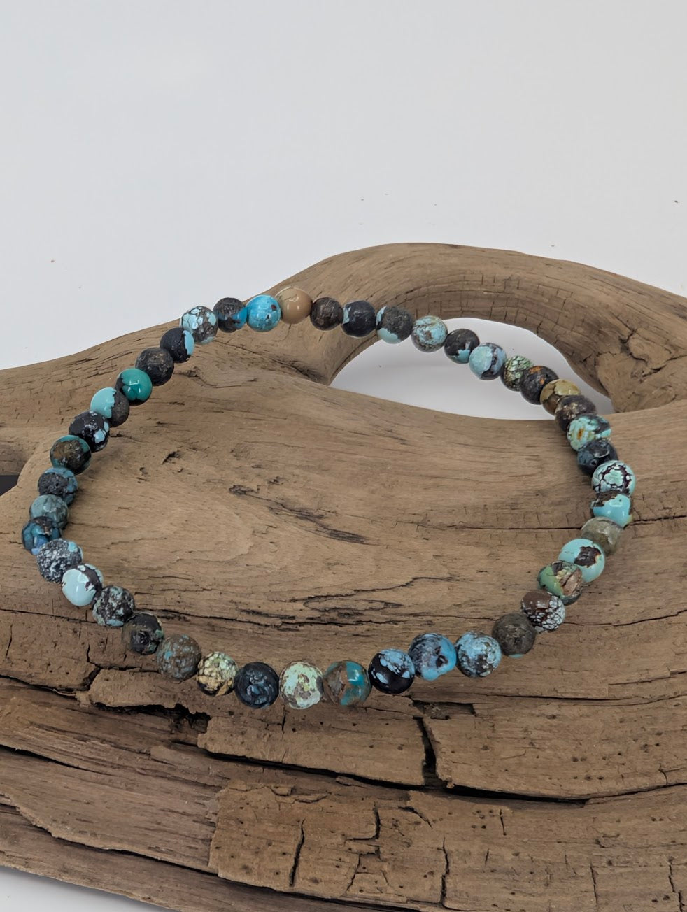 4mm natural turquoise bracelet with blue-green tones and earthy matrix