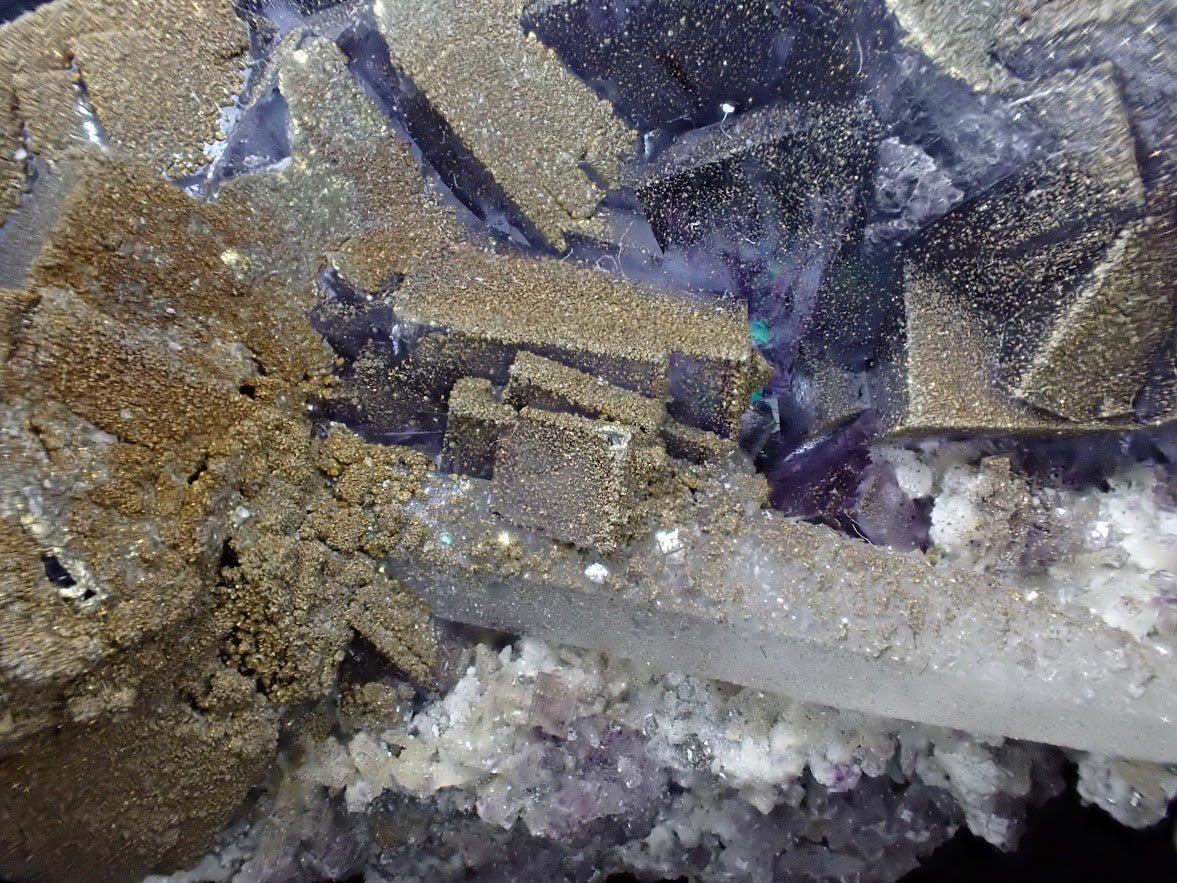 Vivid YGX Fluorite with Golden Pyrite (2″ × 3.5″ × 2″, 241g) - Legacy Crystals and Minerals