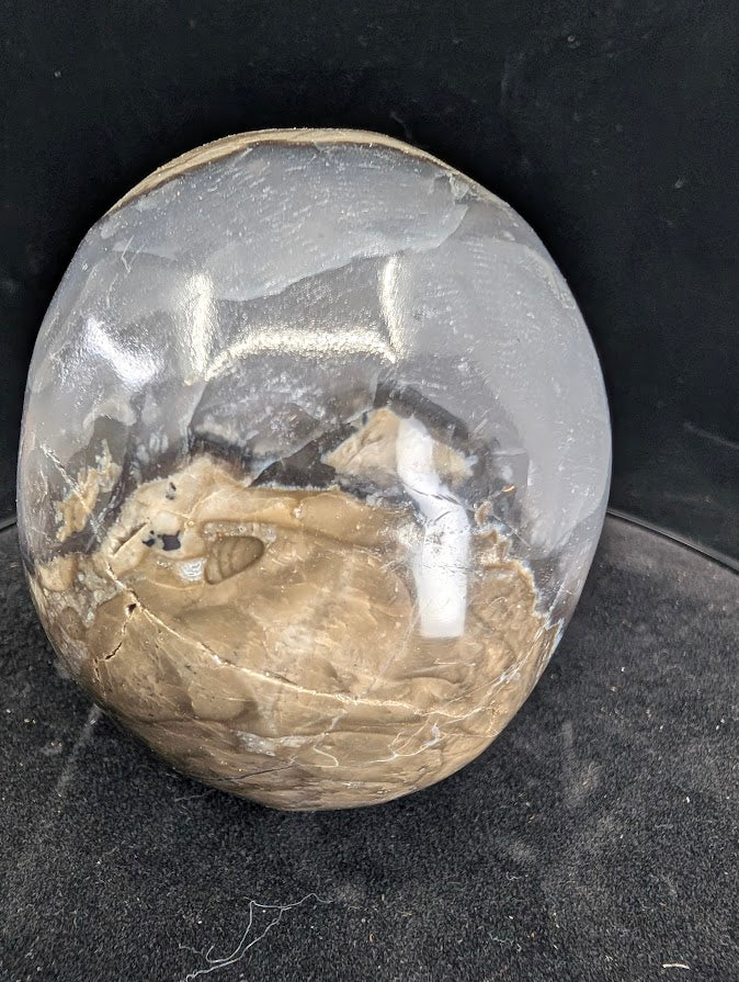 Back view of Volcano Agate skull with natural volcanic patterns