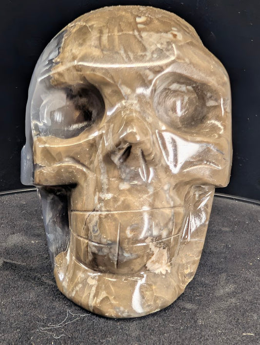 Front view of Volcano Agate skull 1.01kg