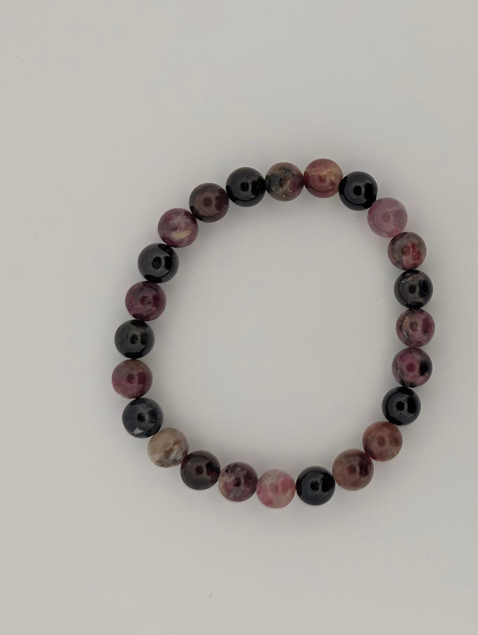 Top view of Watermelon Tourmaline bracelet in circular design