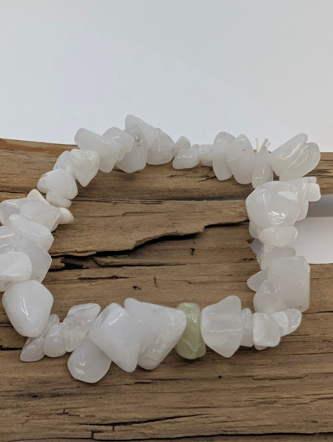 Natural White Jade chip bracelet with freeform polished beads