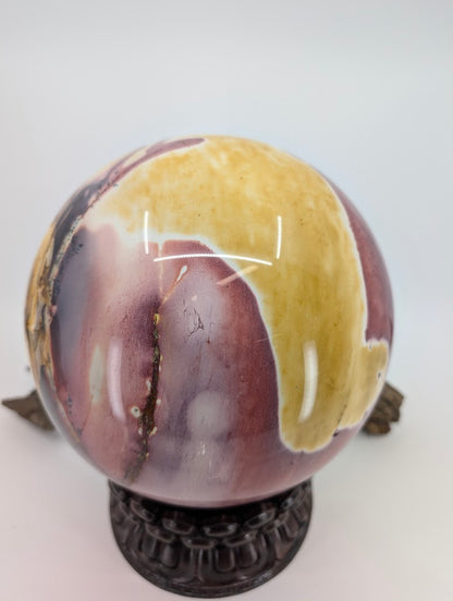 Massive Windalia Radiolarite sphere featuring a dramatic contrast between creamy yellow sediment and purple chert.
