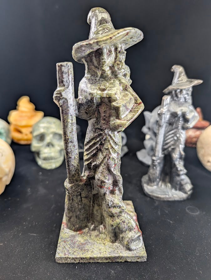 Dragon Blood Jasper Witch Carving – Front View with red-green mottling