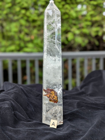 XL Garden Quartz Tower A standing upright with icy veils, clear quartz areas, and natural scenic inclusions