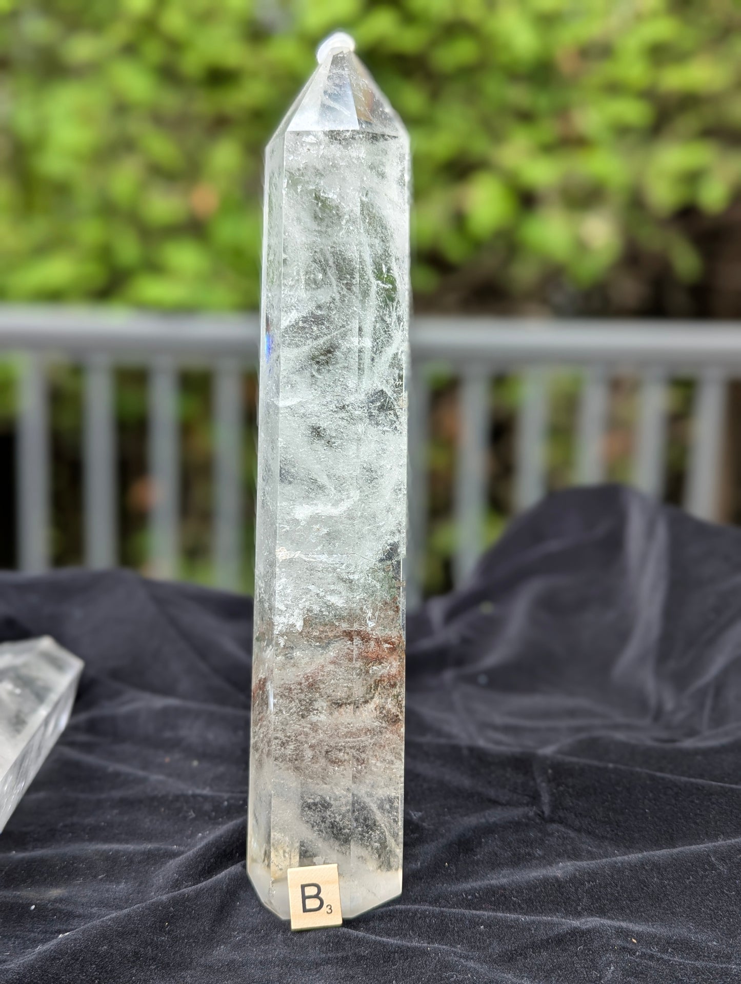 Tower B polished Garden Quartz tower showing soft cloudy translucency, internal veils, and natural mineral inclusions