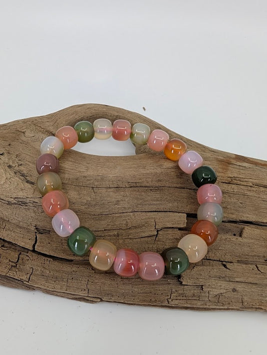 Yanyuan agate bracelet in natural light showing soft jelly tones