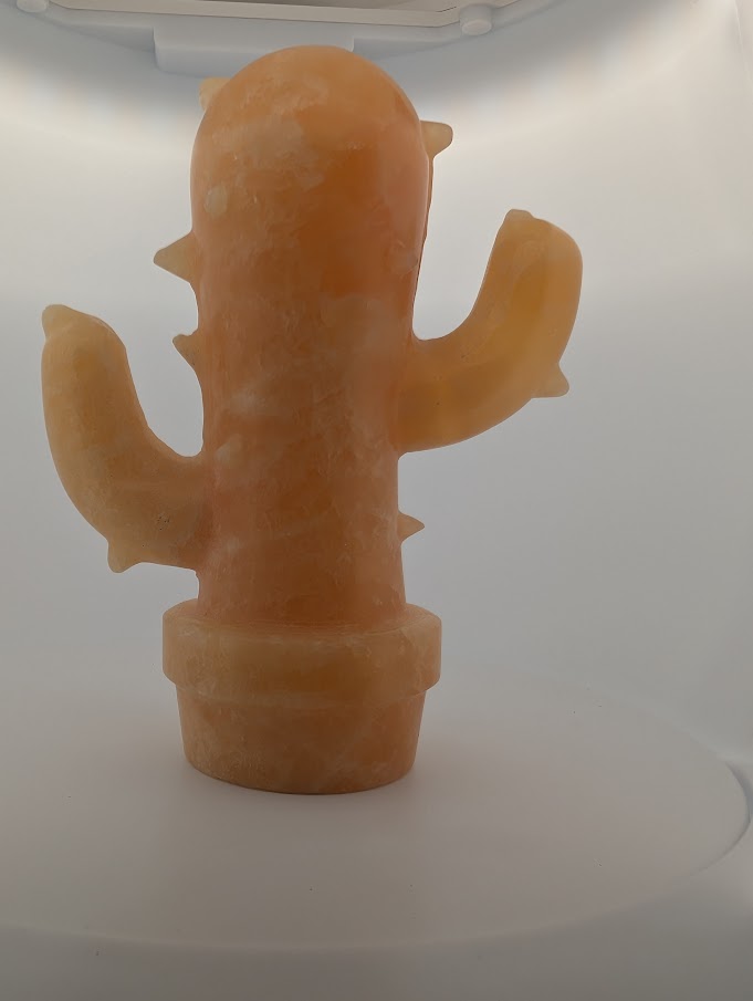 Back view of Yellow Calcite cactus crystal carving