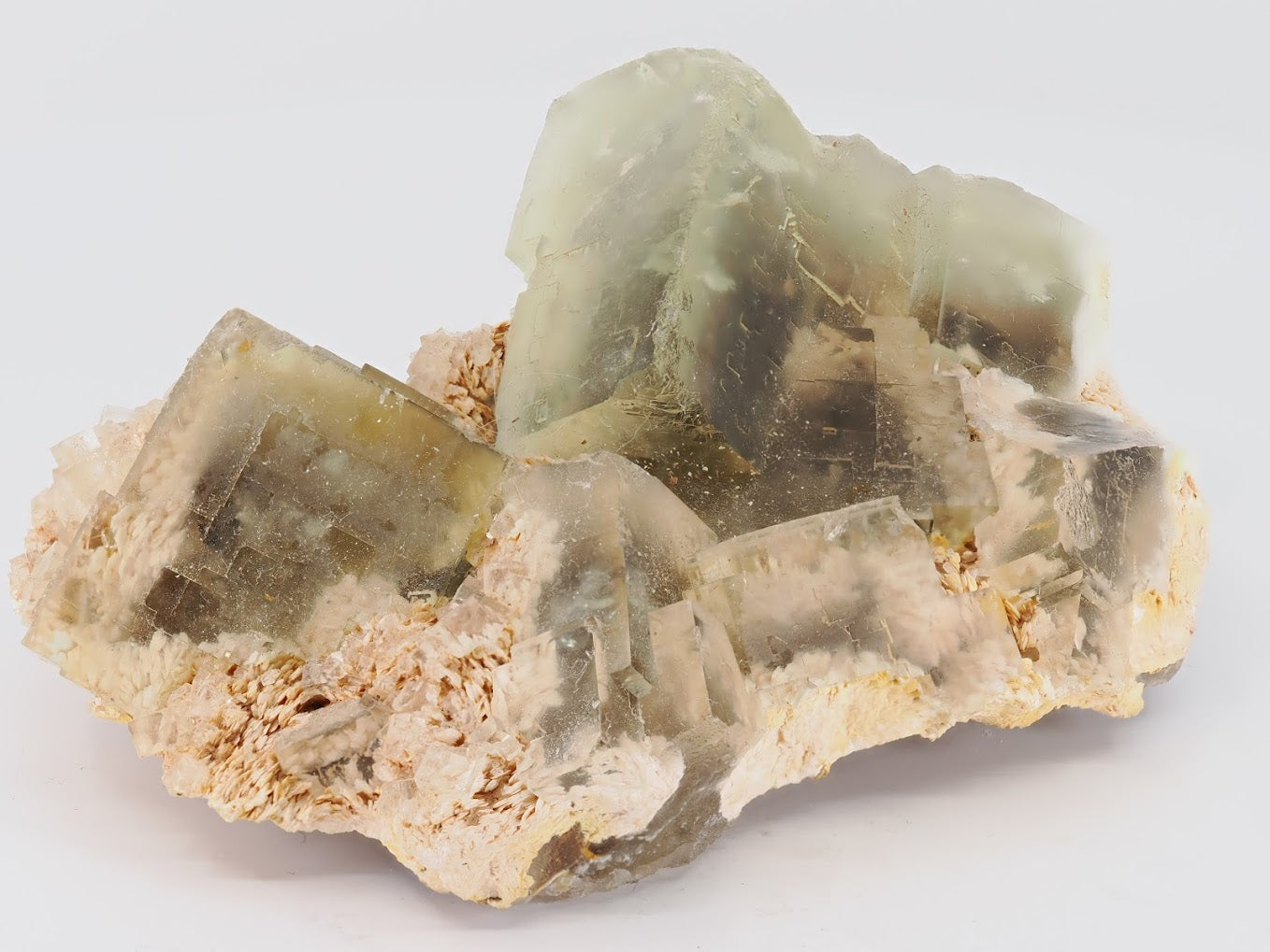 Top profile view of cubic fluorite cluster showing crystal relief and formation.