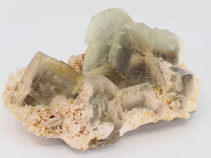 Top profile view of cubic fluorite cluster showing crystal relief and formation.