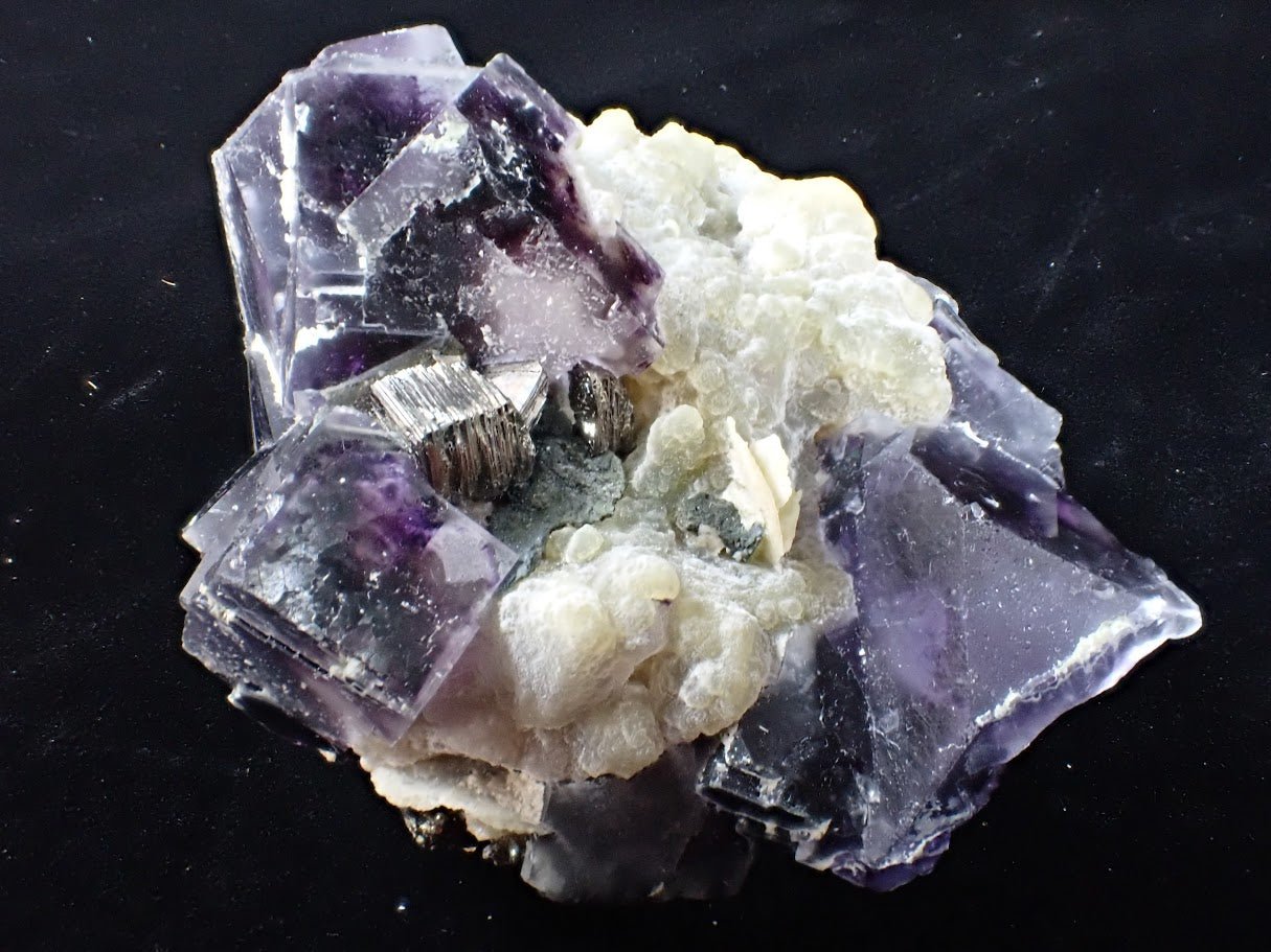 Yindu Fluorite with Barite, Chalcedony and Pyrite – Inner Mongolia, China - Legacy Crystals and Minerals