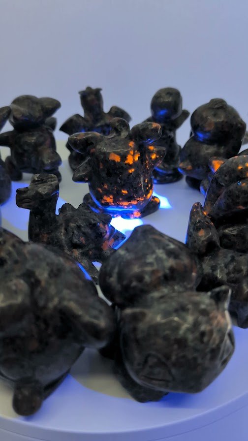 Yooperlite Pokémon‑Inspired Carvings — UV Fluorescent Crystal Figures (2.25–2.75 in, 110–295 g) - Legacy Crystals and Minerals