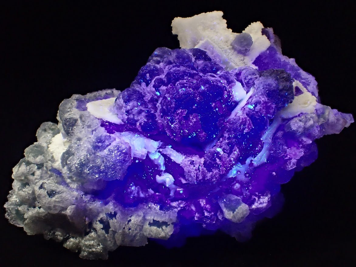 Zhejiang Green - Purple Fluorite with Calcite – Multi - Generation Octahedral Growth - Legacy Crystals and Minerals